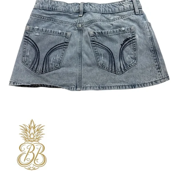 Y2K Hollister Low Rise Blue Denim Mini Skirt With Shorts Underneath 6/28 - Picture 3 of 8
